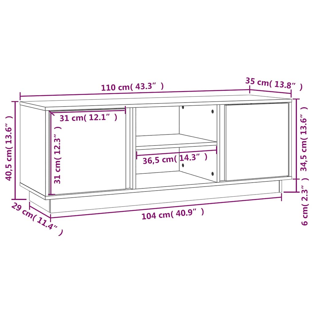 Έπιπλο Τηλεόρασης Λευκό 110x35x40,5 εκ. από Μασίφ Ξύλο Πεύκου