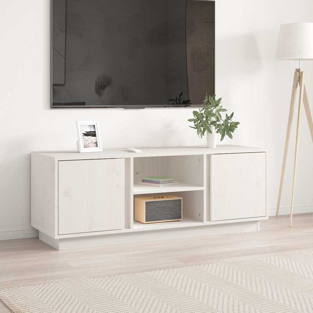 Έπιπλο Τηλεόρασης Λευκό 110x35x40,5 εκ. από Μασίφ Ξύλο Πεύκου