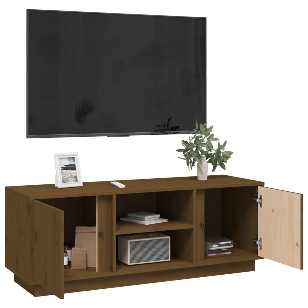 Έπιπλο Τηλεόρασης Καφέ Μελί 110x35x40,5εκ από Μασίφ Ξύλο Πεύκου