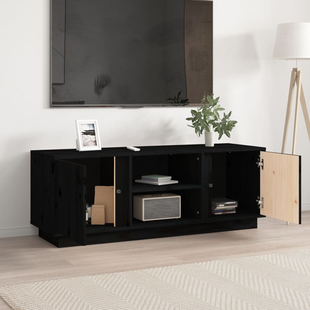 Έπιπλο Τηλεόρασης Μαύρο 110x35x40,5 εκ. από Μασίφ Ξύλο Πεύκου - Pakobazaar