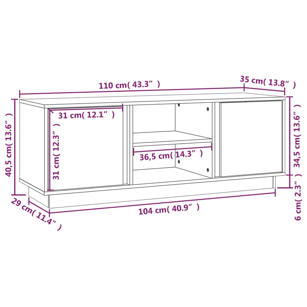 Έπιπλο Τηλεόρασης Μαύρο 110x35x40,5 εκ. από Μασίφ Ξύλο Πεύκου - Pakobazaar
