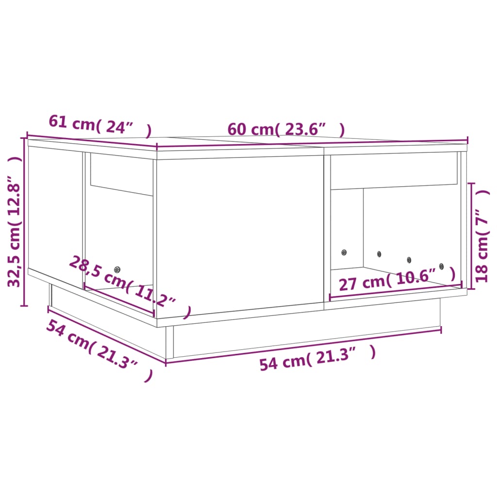 Τραπεζάκι Σαλονιού Γκρι 60x61x32,5 εκ. από Μασίφ Ξύλο Πεύκου