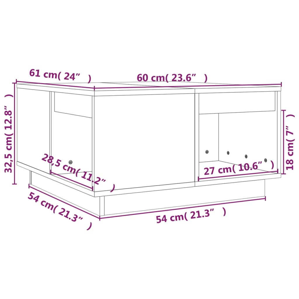 Τραπεζάκι Σαλονιού Μαύρος 60x61x32,5 εκ. από Μασίφ Ξύλο Πεύκου