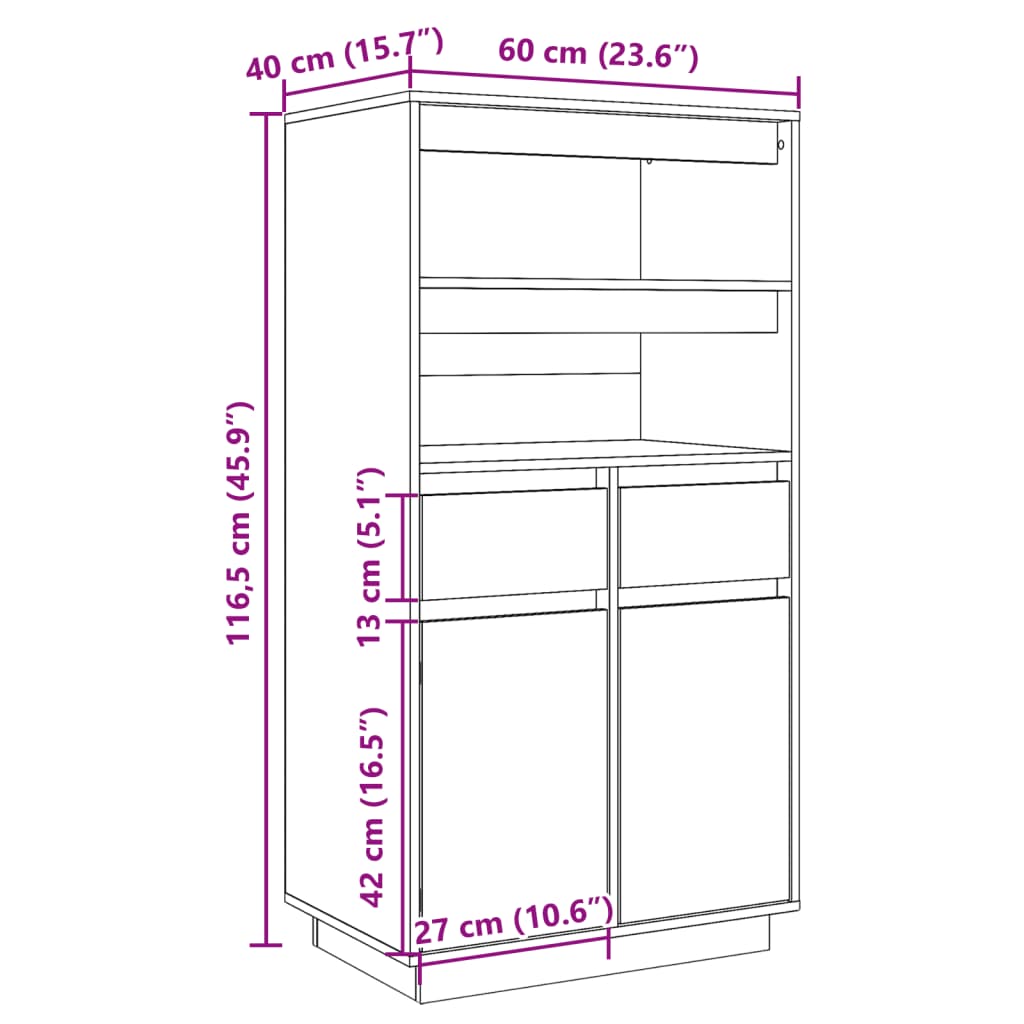 Ντουλάπι 60 x 40 x 116,5 εκ. από Μασίφ Ξύλο Πεύκου - Pakobazaar