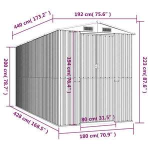 Αποθήκη Κήπου Ανοιχτό γκρι 192x440x223 εκ. Γαλβανισμένο Ατσάλι