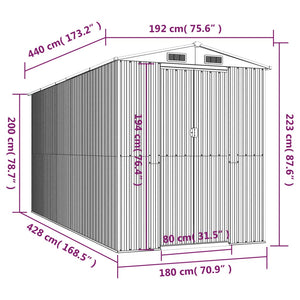 Αποθήκη Κήπου Ανθρακί 192x440x223 εκ. Γαλβανισμένο Ατσάλι - Pakobazaar