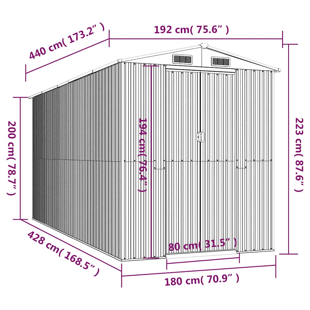 Αποθήκη Κήπου Σκούρο καφέ 192x440x223 εκ. Γαλβανισμένο Ατσάλι