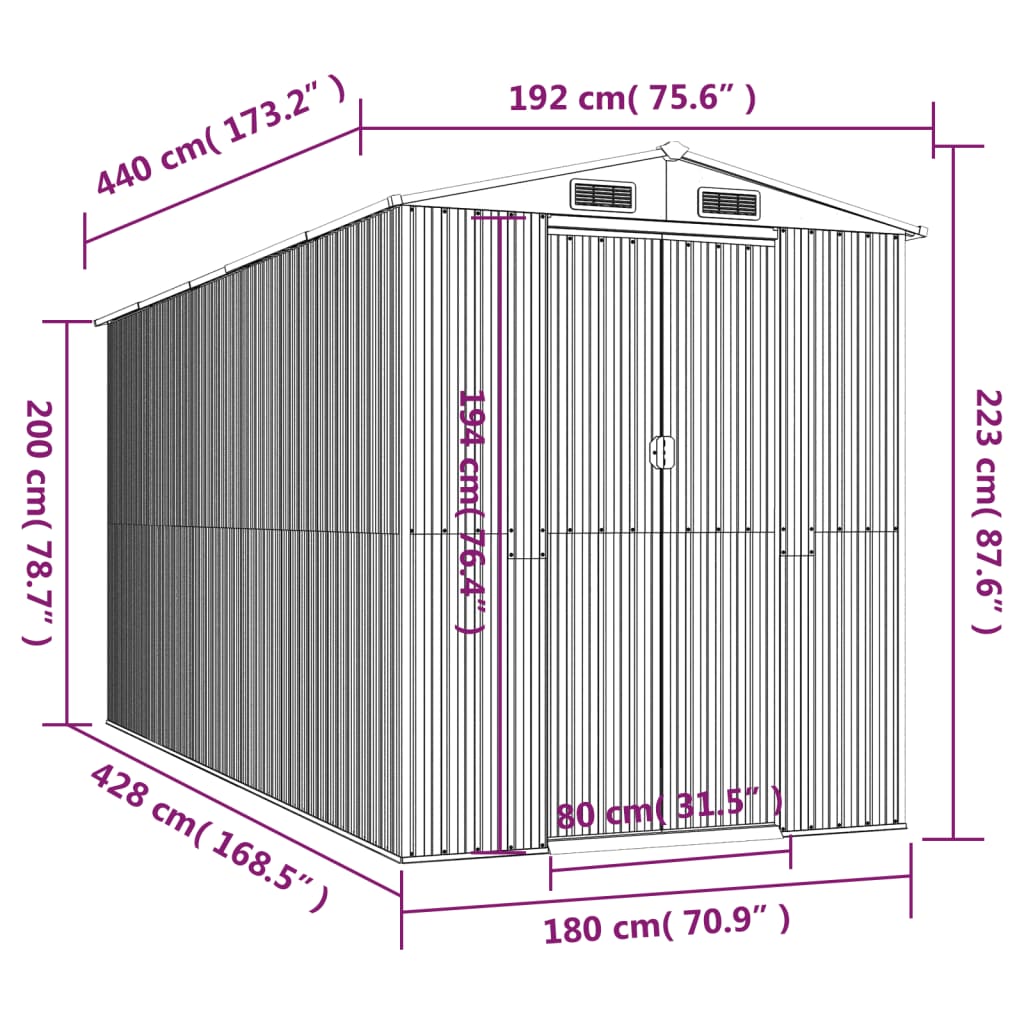 Αποθήκη Κήπου Ανοιχτό καφέ 192x440x223 εκ. Γαλβανισμένο Ατσάλι