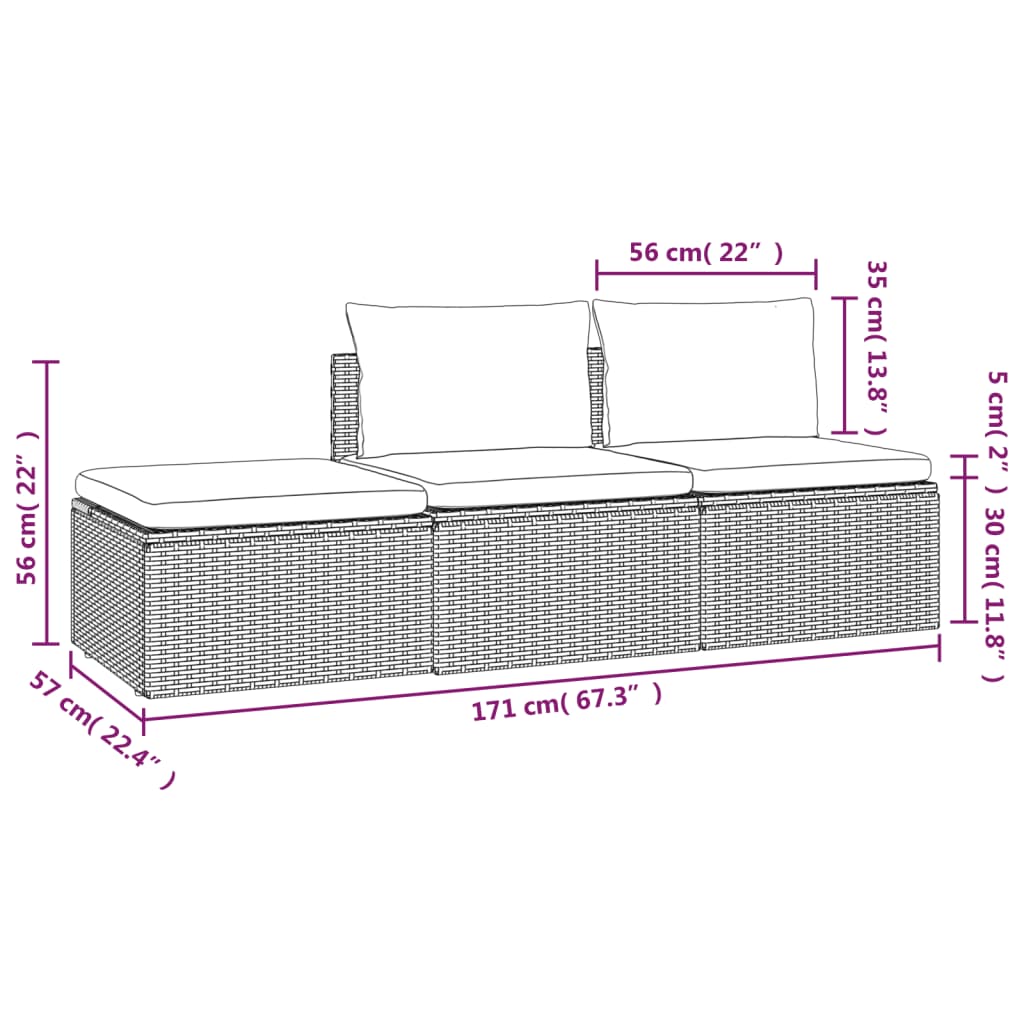 Σαλόνι Κήπου Σετ 3 τεμ. Γκρι από Συνθετικό Ρατάν με Μαξιλάρια