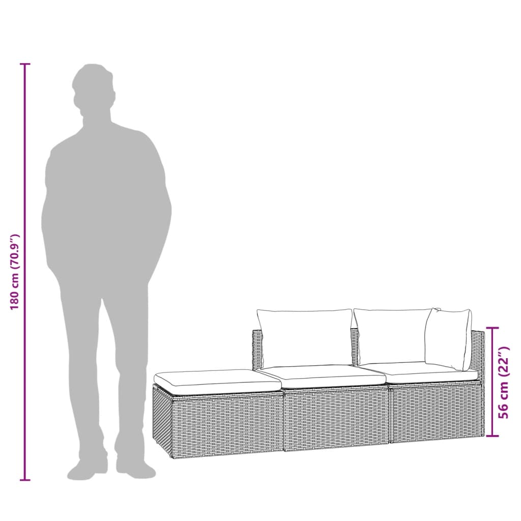 Σαλόνι Κήπου Σετ 3 τεμ. Γκρι από Συνθετικό Ρατάν με Μαξιλάρια - Pakobazaar