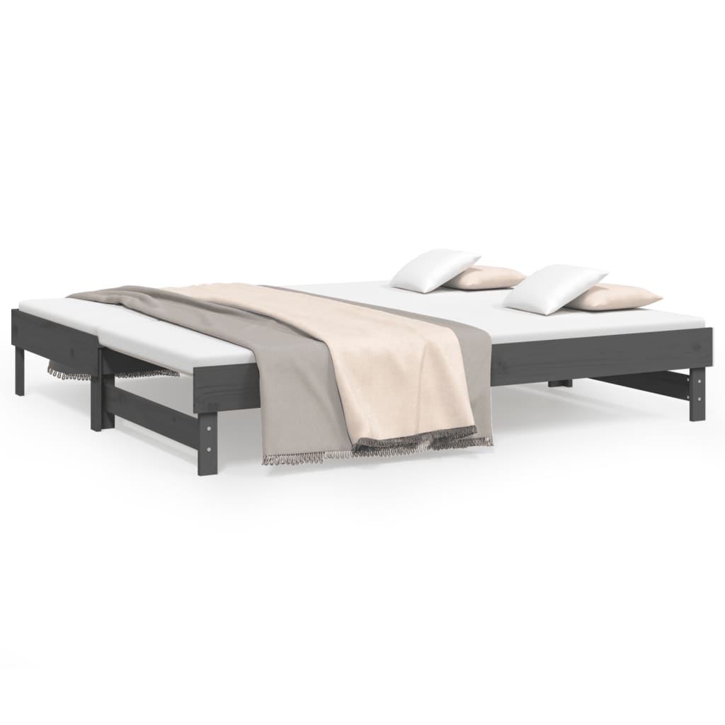 Καναπές Κρεβάτι Συρόμενος Γκρι 2x(90x200) εκ. Μασίφ Ξύλο Πεύκου - Pakobazaar