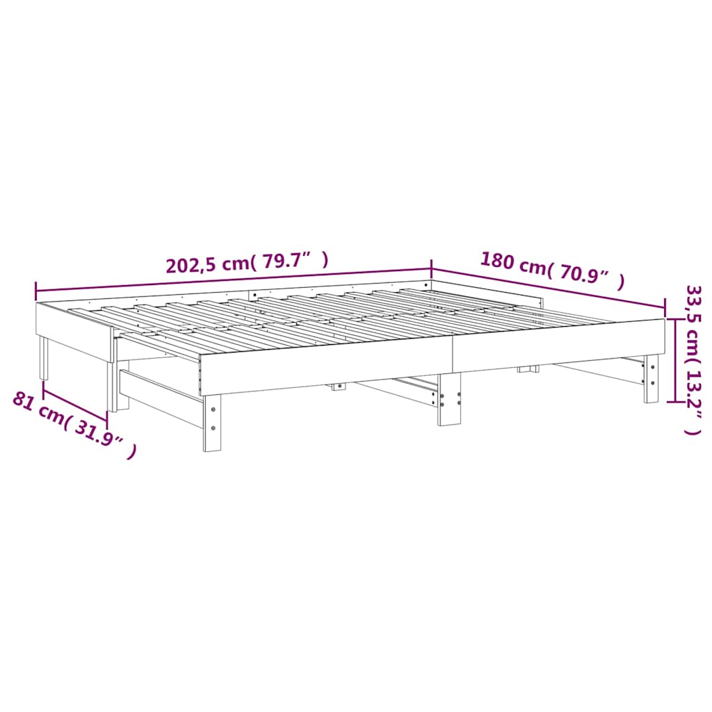 Καναπές Κρεβάτι Συρόμενος Γκρι 2x(90x200) εκ. Μασίφ Ξύλο Πεύκου - Pakobazaar