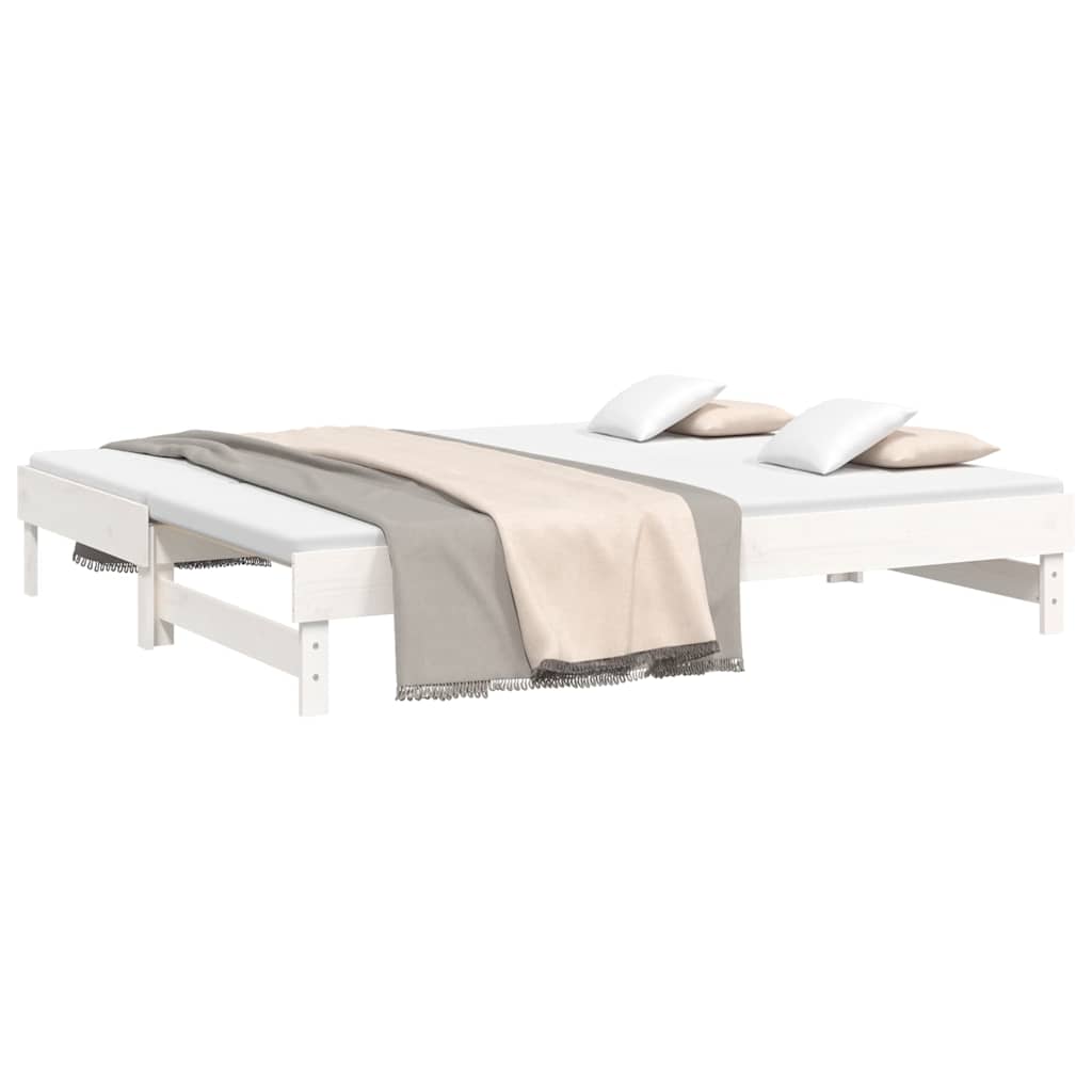 Καναπές Κρεβάτι Συρόμενος Λευκός 2x(80x200) εκ. από Μασίφ Πεύκο