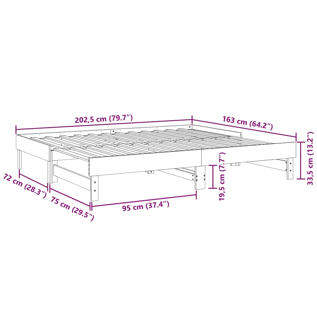 Καναπές Κρεβάτι Συρόμενος Λευκός 2x(80x200) εκ. από Μασίφ Πεύκο