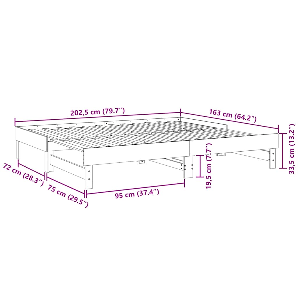 Καναπές Κρεβάτι Συρόμενος Μαύρος 2x(80x200) εκ. από Μασίφ Πεύκο