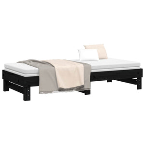 Καναπές Κρεβάτι Συρόμενος Μαύρος 2x(80x200) εκ. από Μασίφ Πεύκο