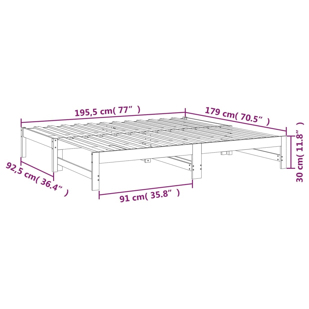 Καναπές Κρεβάτι Συρόμενος Λευκός 2x(90x190) εκ. από Μασίφ Πεύκο