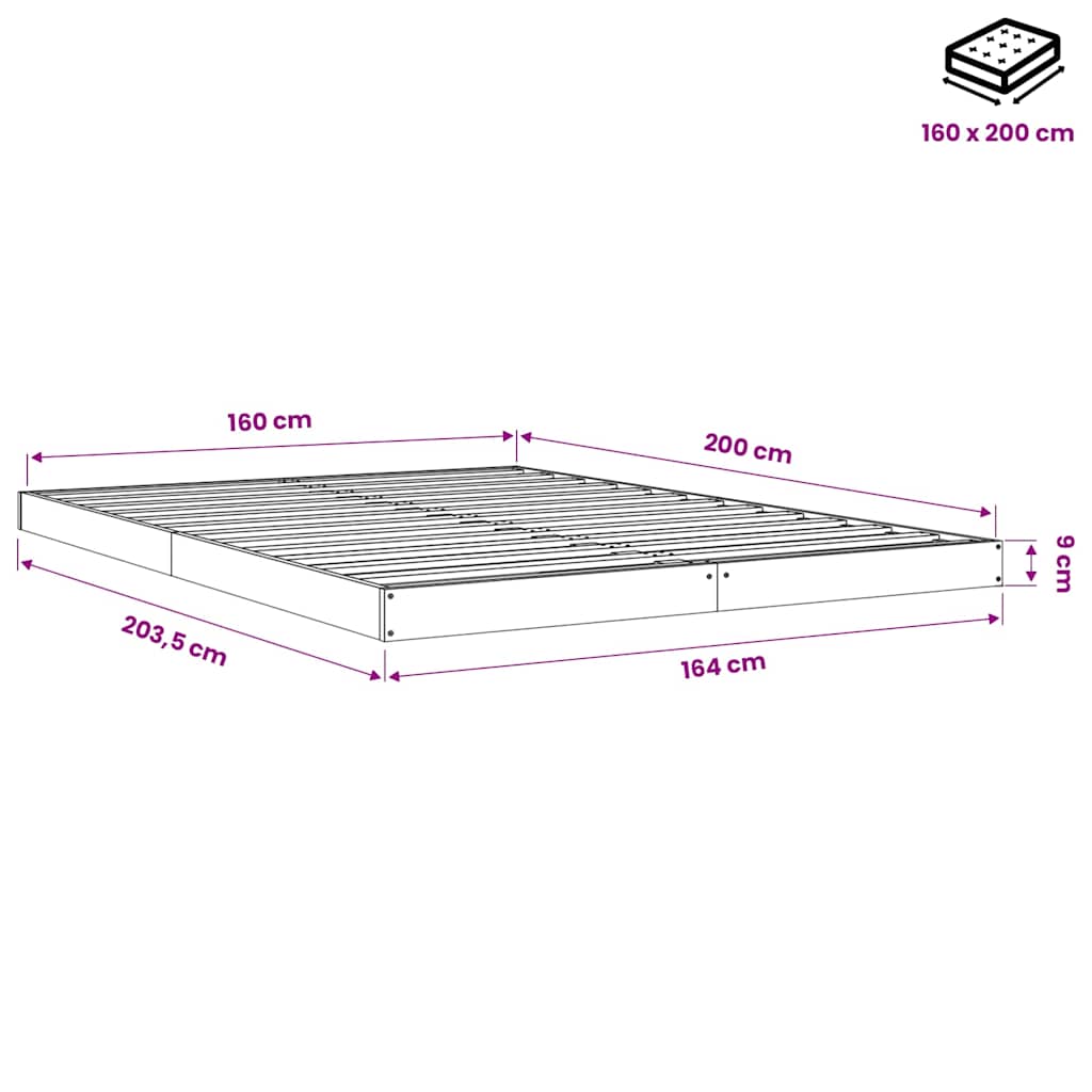 Πλαίσιο Κρεβατιού Καφέ Μελί 160 x 200 εκ. από Μασίφ Ξύλο Πεύκου - Pakobazaar