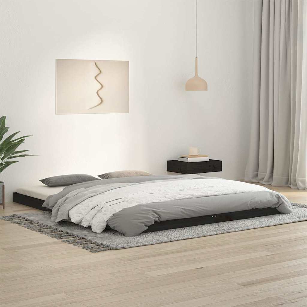 Πλαίσιο Κρεβατιού Μαύρος 160 x 200 εκ. από Μασίφ Ξύλο Πεύκου