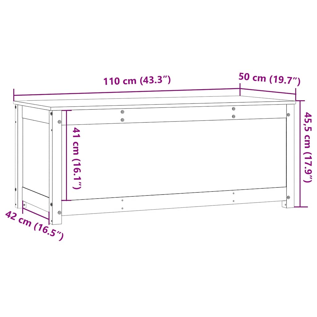 Κουτί Αποθήκευσης Μαύρο 110x50x45,5 εκ από Μασίφ Ξύλο Πεύκου