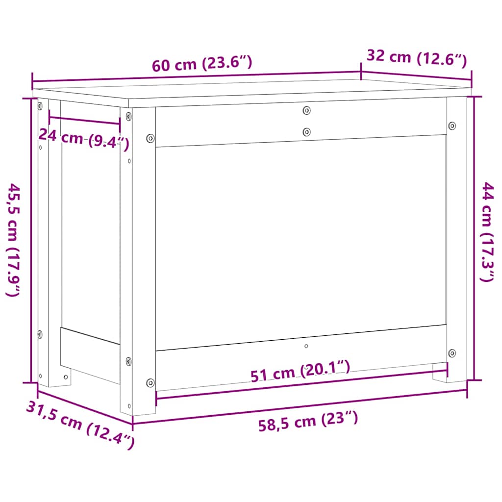 Κουτί Αποθήκευσης Μαύρο 60x32x45,5 εκ από Μασίφ Ξύλο Πεύκου