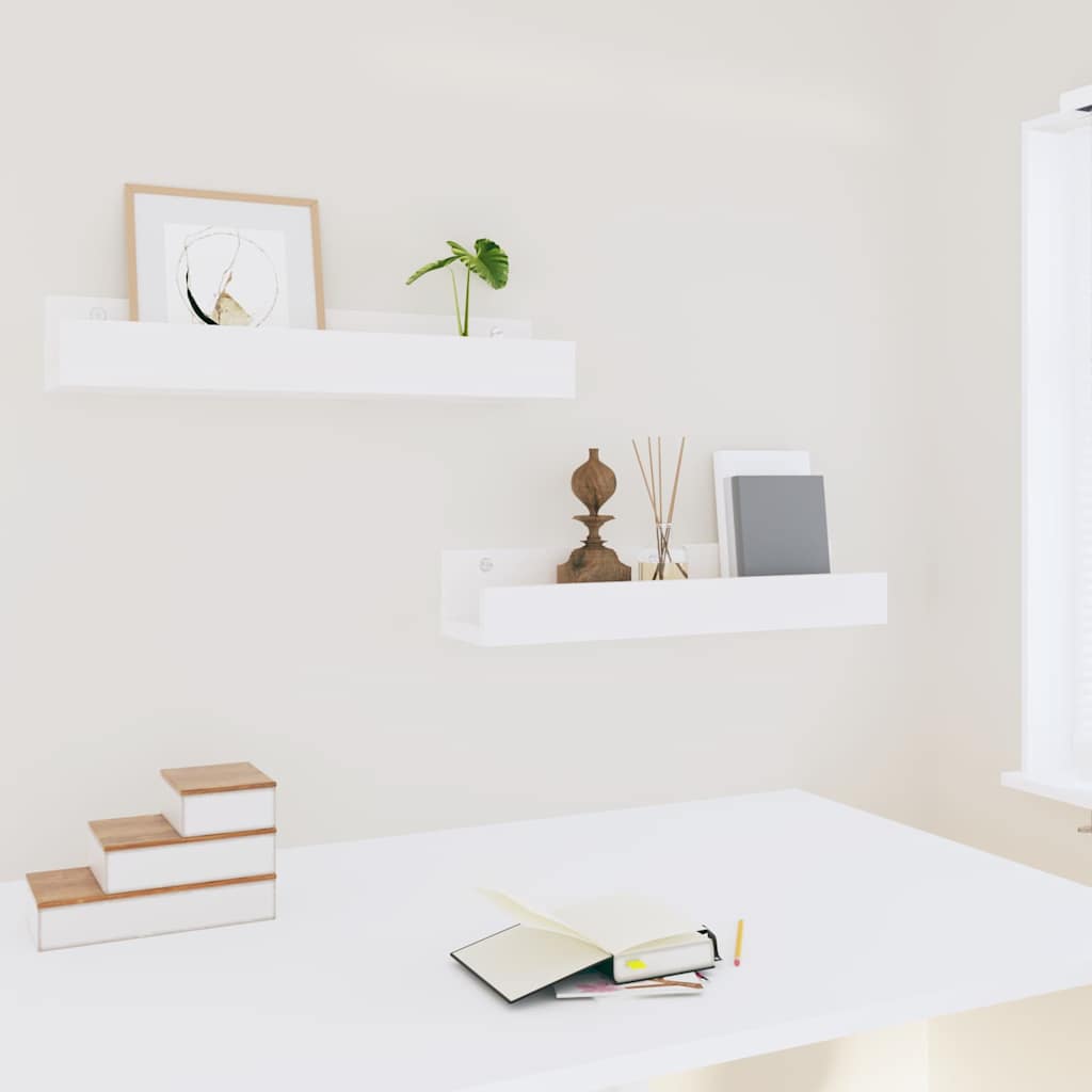 Ράφια Τοίχου 2 τεμ. Λευκό 50x12x9 εκ. από Μασίφ Ξύλο Πεύκου - Pakobazaar