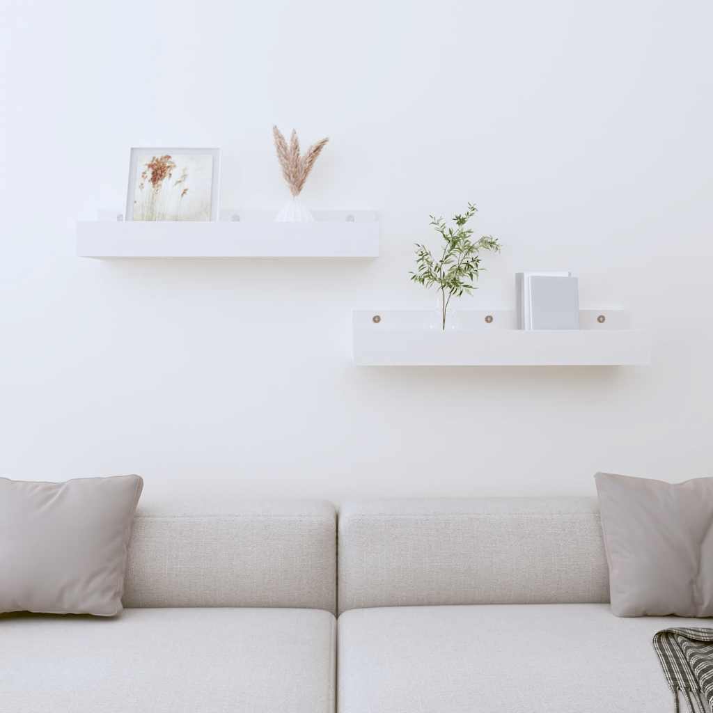 Ράφια Τοίχου 2 τεμ. Λευκό 50x12x9 εκ. από Μασίφ Ξύλο Πεύκου - Pakobazaar