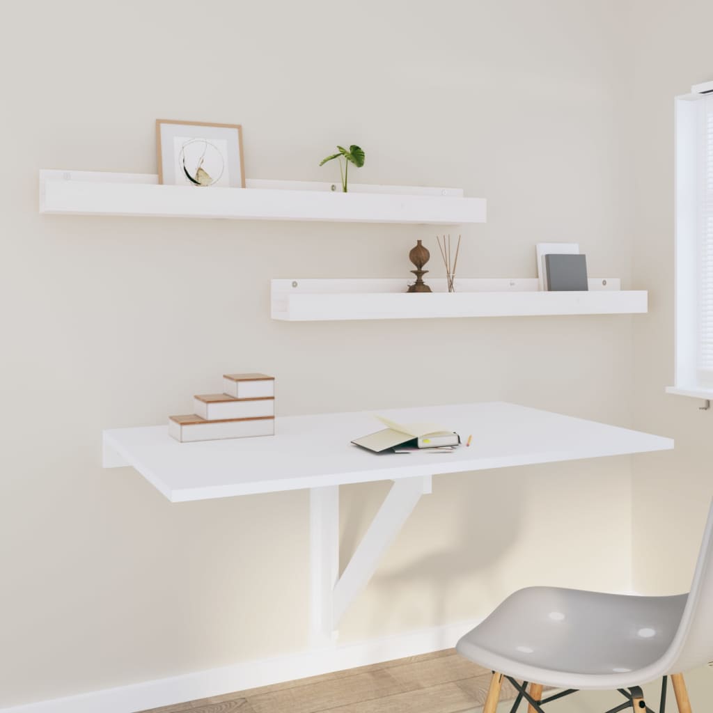 Ράφια Τοίχου 2 τεμ. Λευκό 110x12x9 εκ. από Μασίφ Ξύλο Πεύκου