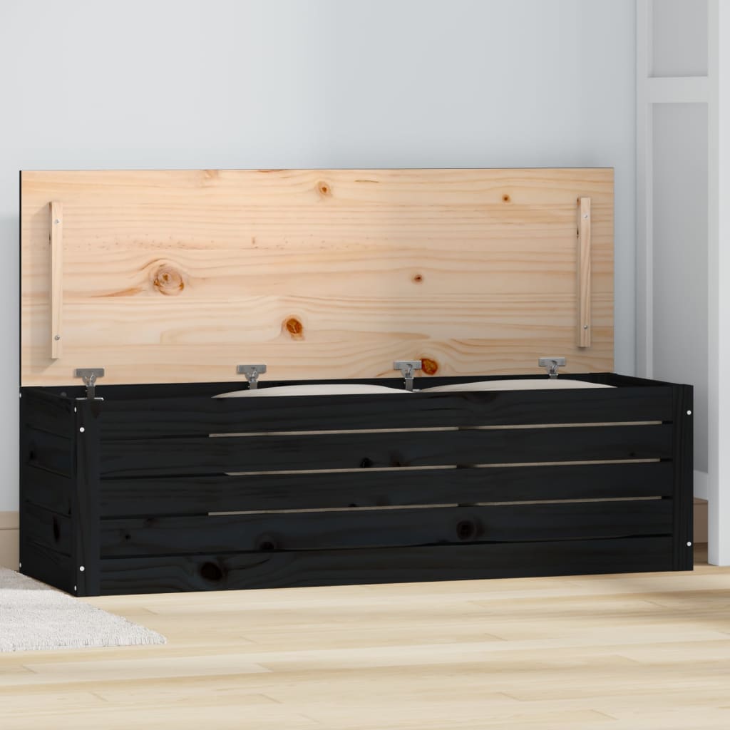 Κουτί Αποθήκευσης Μαύρα 109x36,5x33 εκ. Μασίφ Ξύλο Πεύκου - Pakobazaar