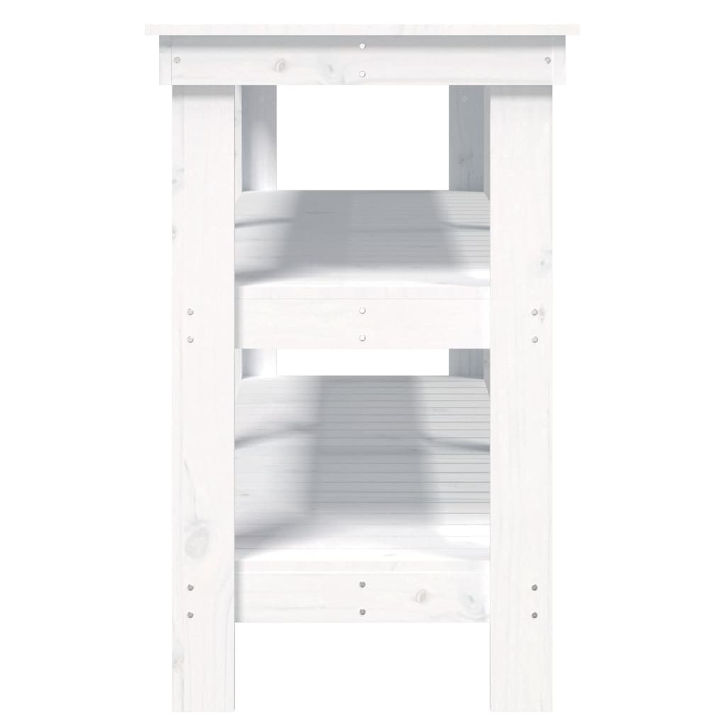 Πάγκος Εργασίας Λευκός 142,5x50x80 εκ. από Μασίφ Ξύλο Πεύκου - Pakobazaar