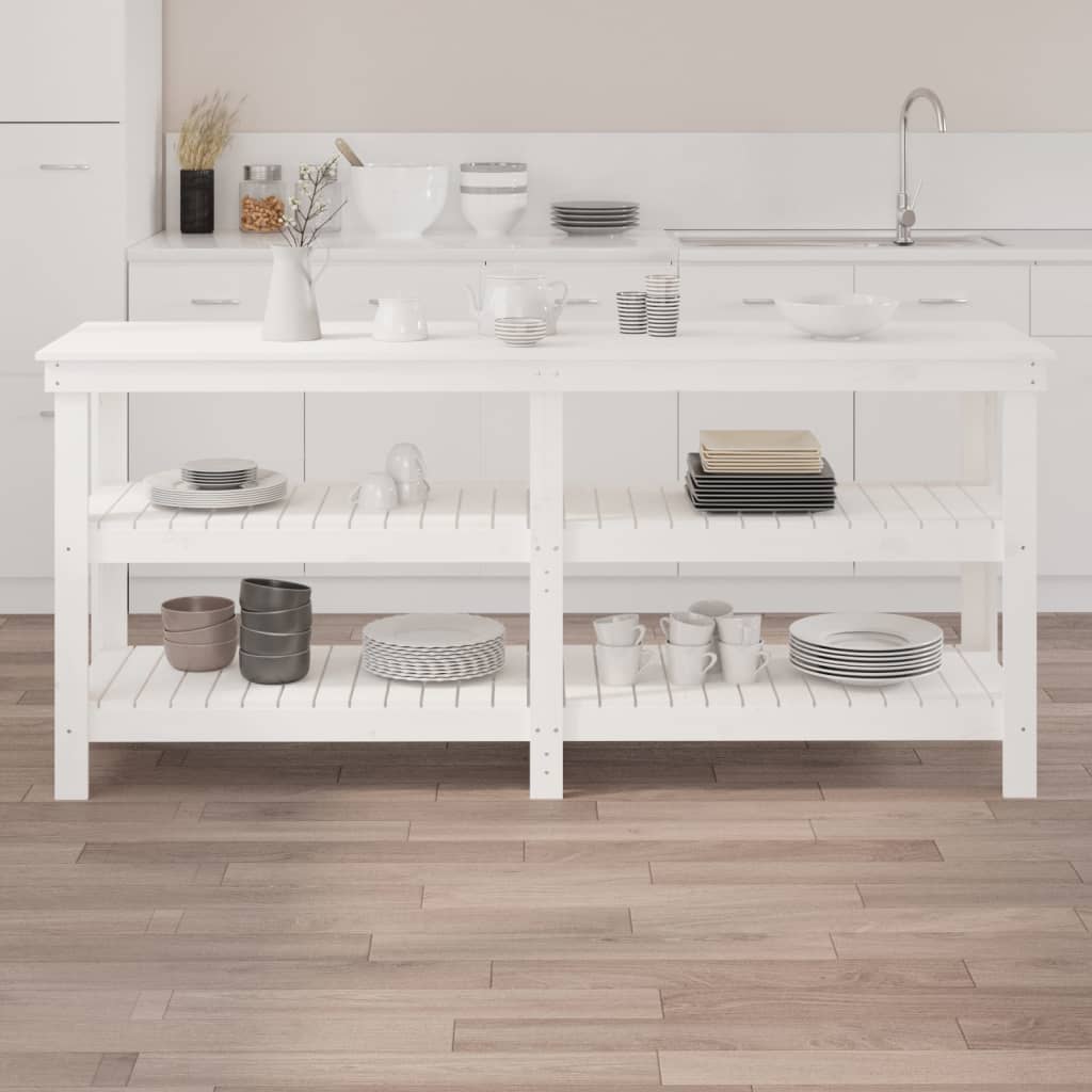 Πάγκος Εργασίας Λευκός 181 x 50 x 80 εκ. από Μασίφ Ξύλο Πεύκου - Pakobazaar