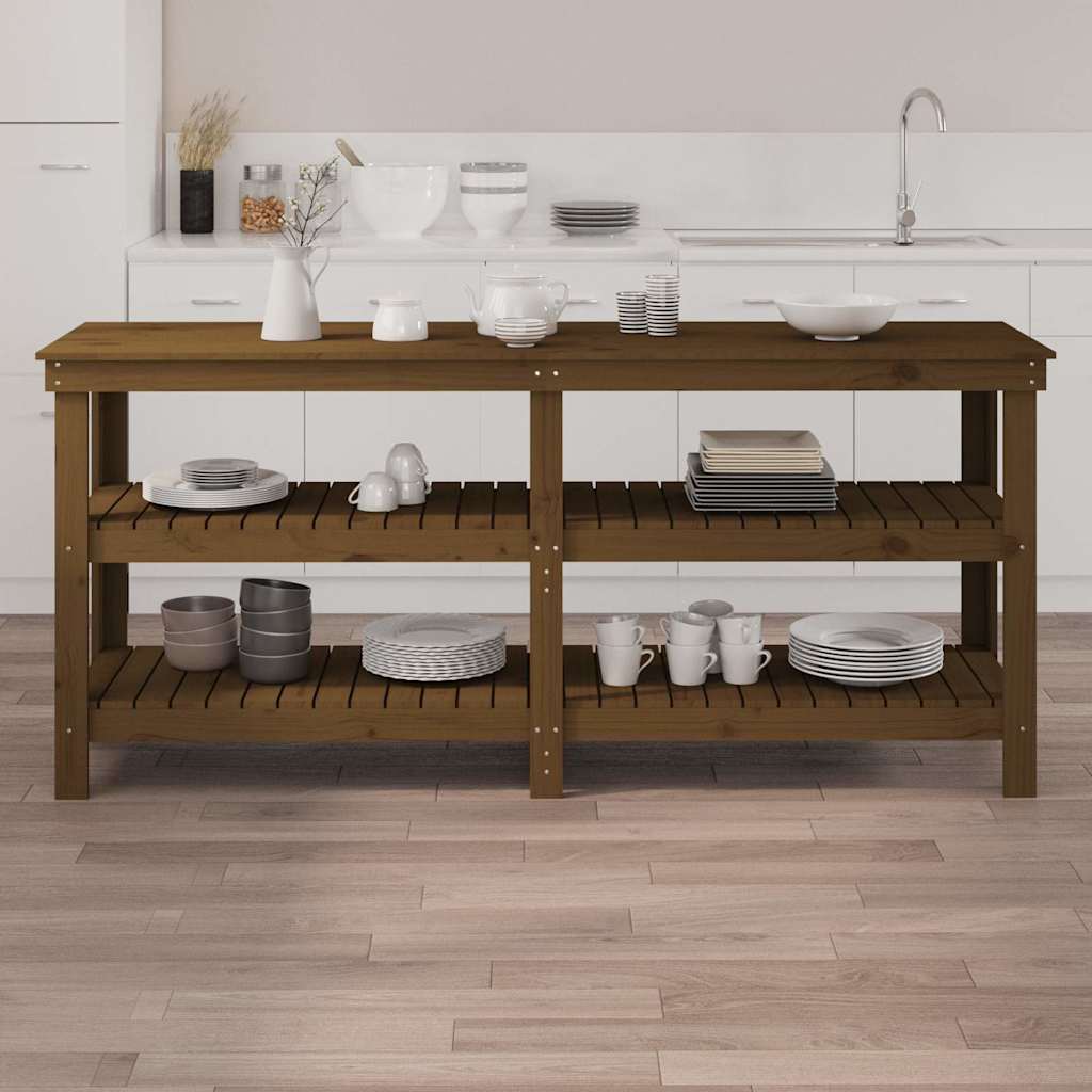 Πάγκος Εργασίας Μελί Καφέ 181 x 50 x 80 εκ. Μασίφ Ξύλο Πεύκου