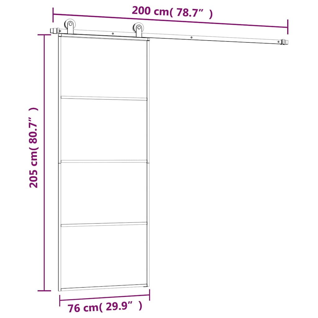 Συρόμενη Πόρτα με Μηχανισμό 76x205 εκ. Γυαλί ESG & Αλουμίνιο
