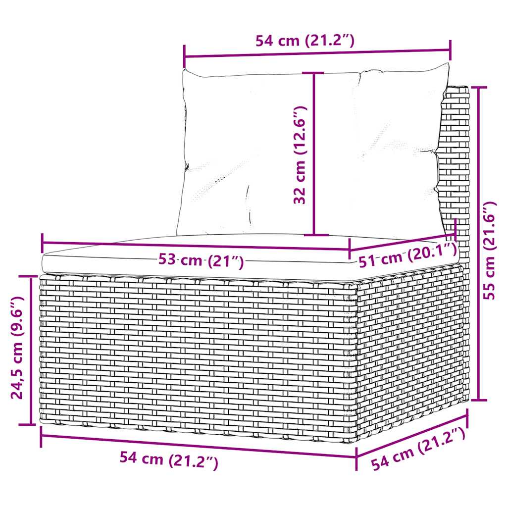 Καναπέδες Κήπου Μεσαίοι με Μαξιλάρια Μαύρο από Συνθετικό Ρατάν - Pakobazaar