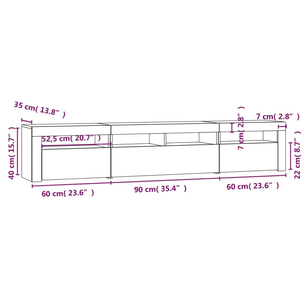 Έπιπλο Τηλεόρασης με LED Γκρι Sonoma 210 x 35 x 40 εκ. - Pakobazaar