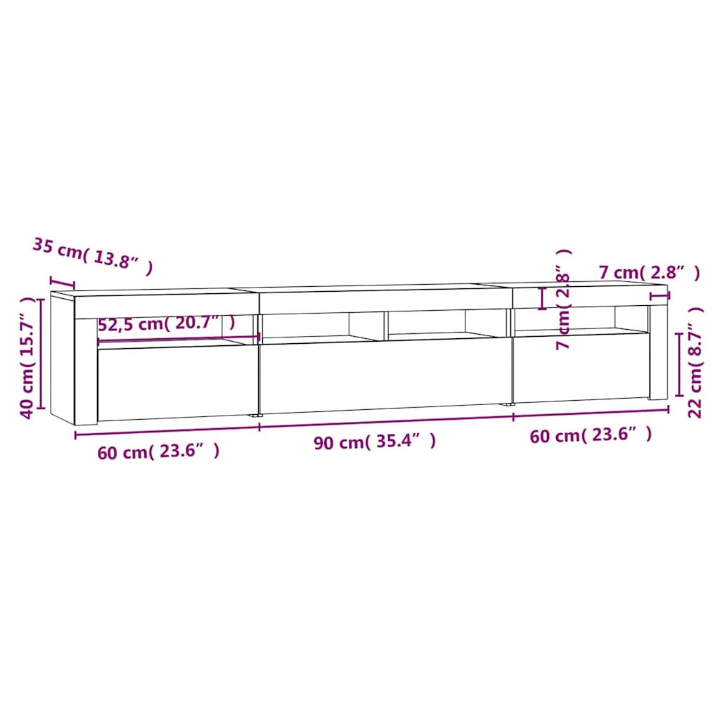 Έπιπλο Τηλεόρασης με LED Καφέ Δρυς 210x35x40 εκ.