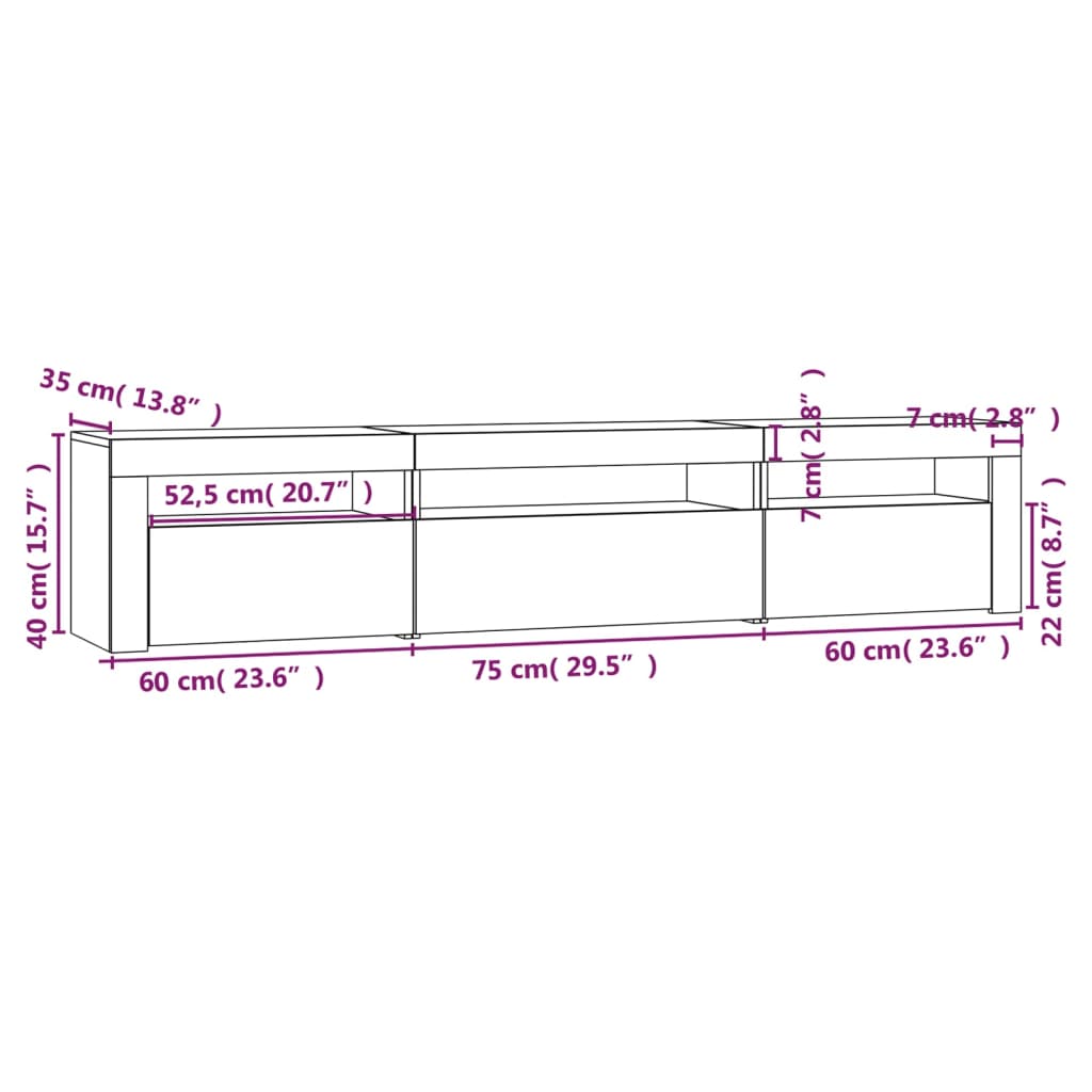 Έπιπλο Τηλεόρασης με LED Λευκό 195x35x40 εκ.