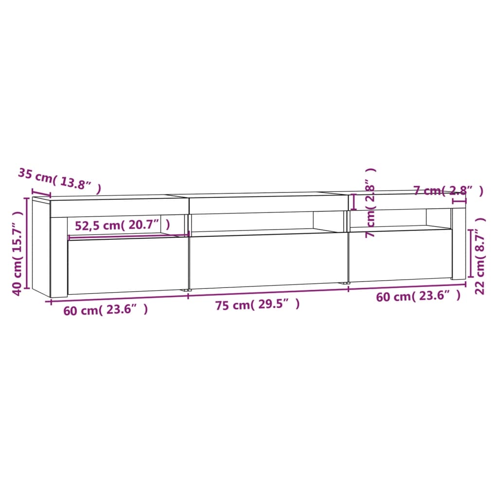 Έπιπλο Τηλεόρασης με LED Μαύρο 195x35x40 εκ.