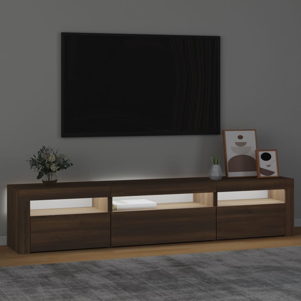 Έπιπλο Τηλεόρασης με LED Καφέ Δρυς 195x35x40 εκ.
