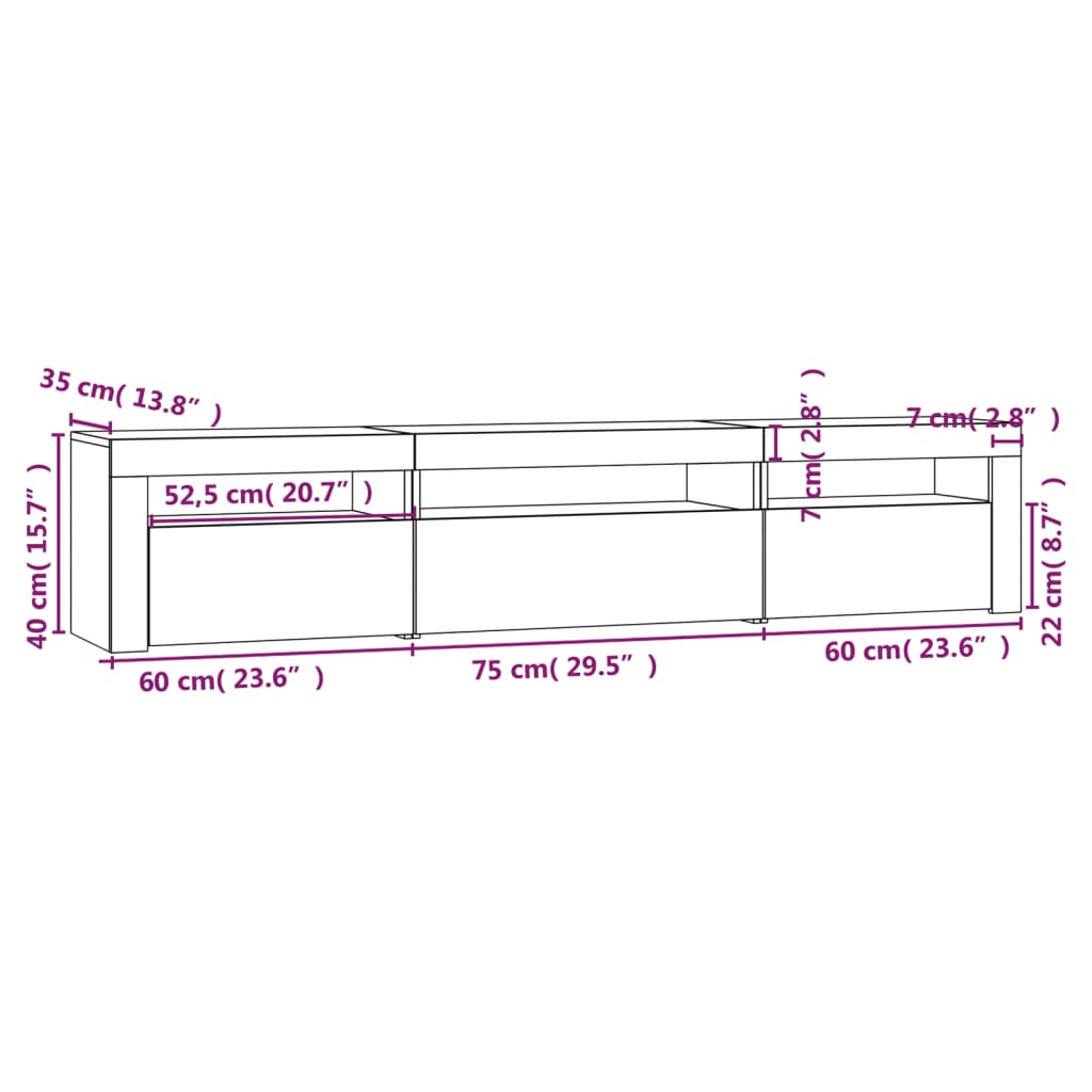 Έπιπλο Τηλεόρασης με LED Καφέ Δρυς 195x35x40 εκ.