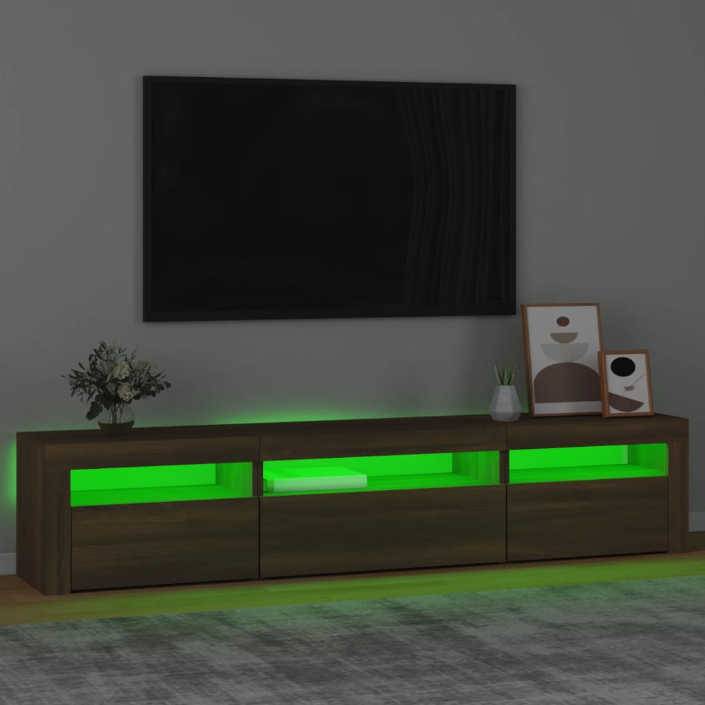 Έπιπλο Τηλεόρασης με LED Καφέ Δρυς 195x35x40 εκ.