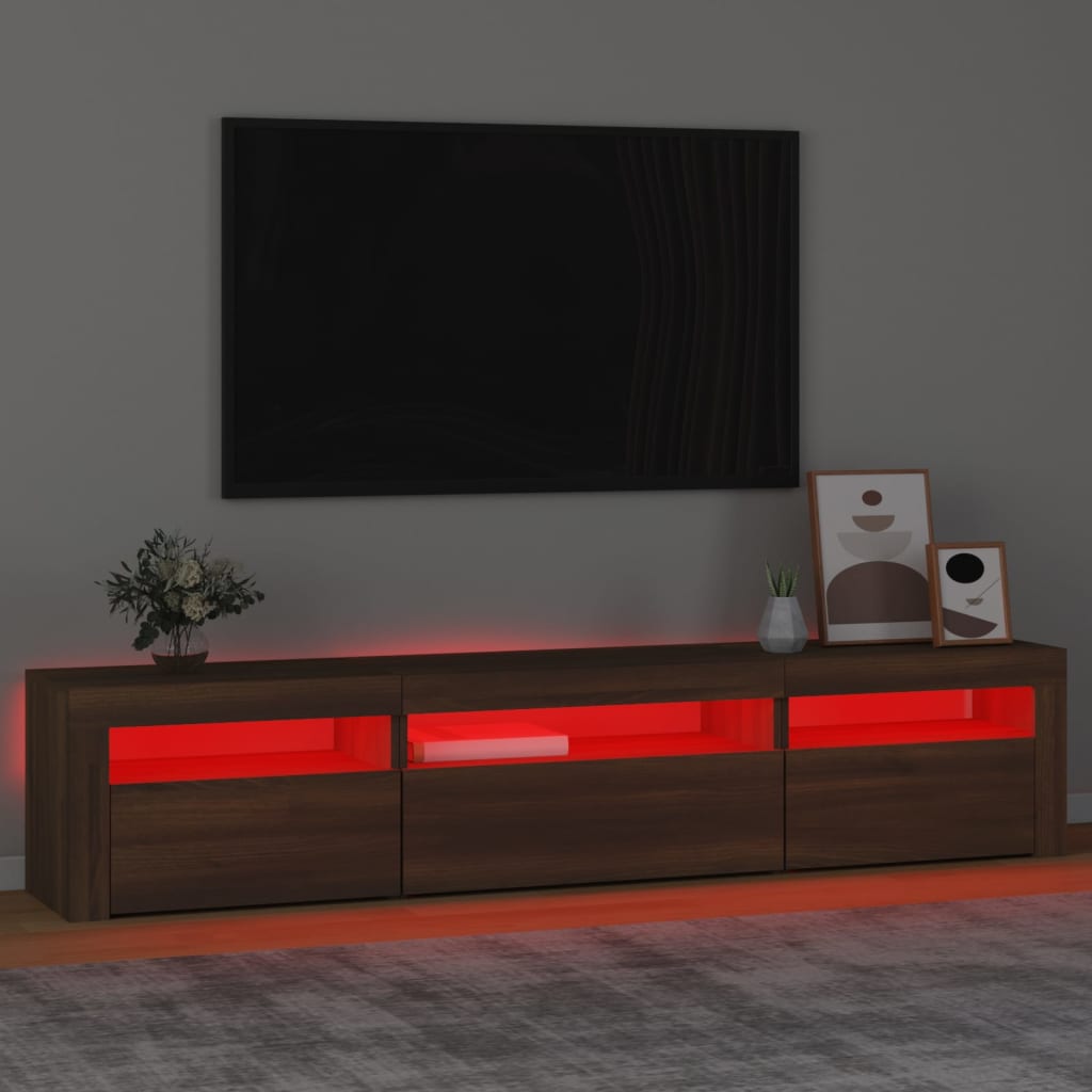 Έπιπλο Τηλεόρασης με LED Καφέ Δρυς 195x35x40 εκ.