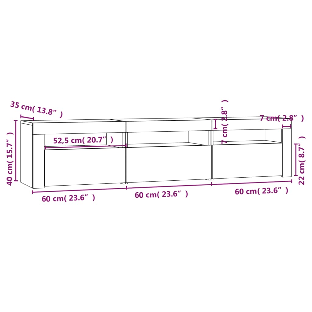 Έπιπλο Τηλεόρασης με LED Μαύρο 180x35x40 εκ.