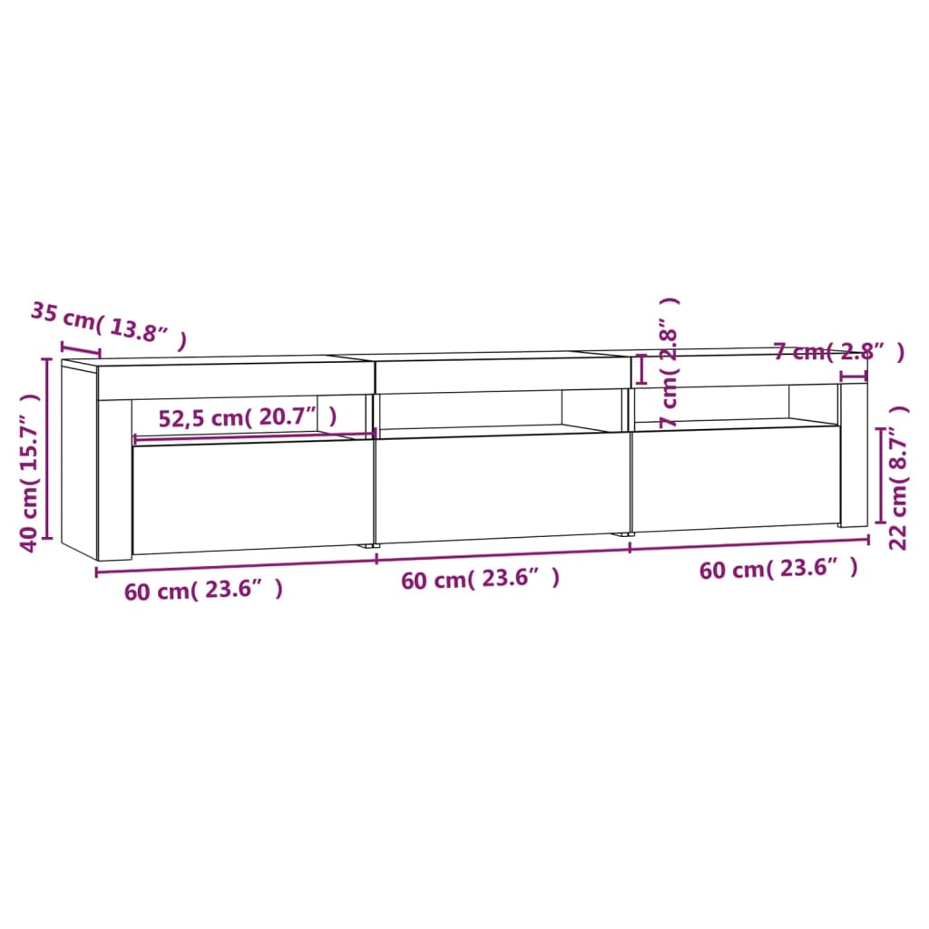 Έπιπλο Τηλεόρασης με LED Καφέ Δρυς 180x35x40 εκ.