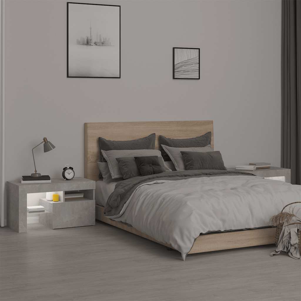 Κομοδίνα 2 τεμ. με LED Γκρι σκυροδέματος 70 x 36,5 x 40 εκ.