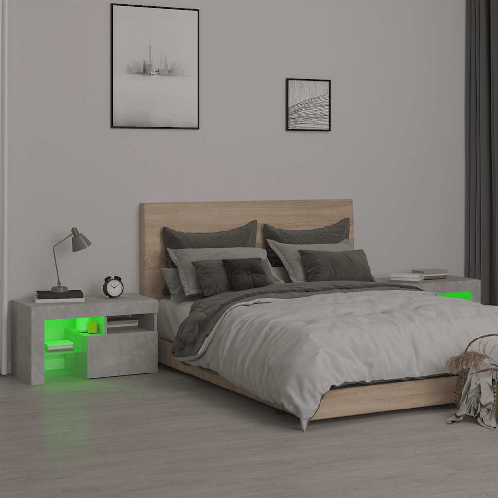 Κομοδίνα 2 τεμ. με LED Γκρι σκυροδέματος 70 x 36,5 x 40 εκ.