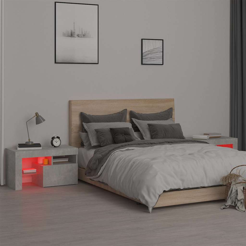Κομοδίνα 2 τεμ. με LED Γκρι σκυροδέματος 70 x 36,5 x 40 εκ.