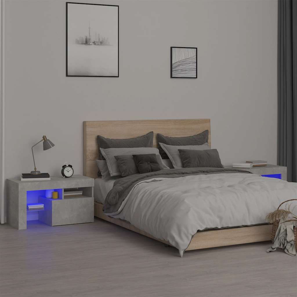 Κομοδίνα 2 τεμ. με LED Γκρι σκυροδέματος 70 x 36,5 x 40 εκ.