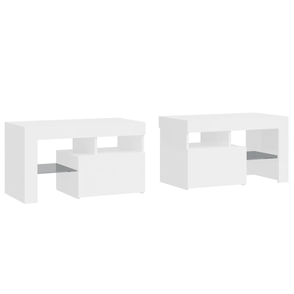 Κομοδίνα 2 τεμ. με LED Γυαλιστερό λευκό 70 x 36,5 x 40 εκ.