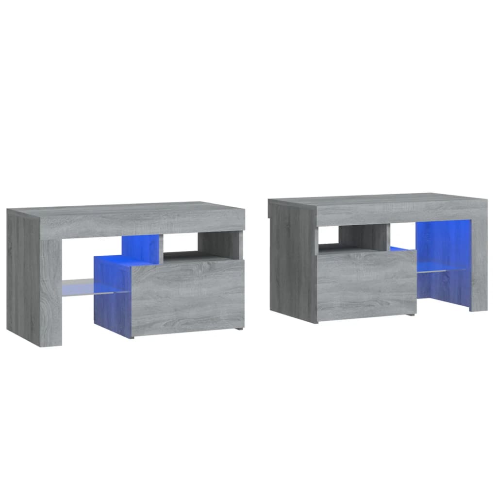 Κομοδίνα με LED 2 τεμ. Γκρι Sonoma 70x36,5x40 εκ.